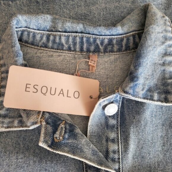 Light Denim Wash Oversized Bomber Jacket Retro NWT Sz 12 - Picture 11 of 15